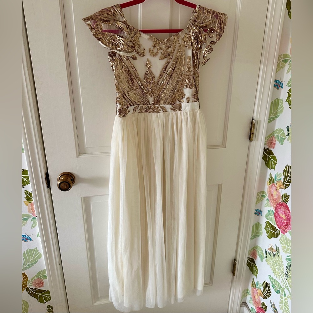Joyfolie Mia Joy Cream and Gold Etherial Long Dress - Sz 10 SOLD OUT